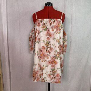 Mesmerized Pink Peach Cream Floral Halter Dress Off Shoulder Women’s Size M E430